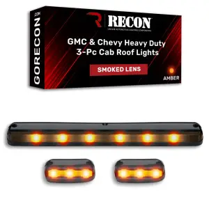 Recon Truck Accessories - 264156BK | Recon Piece Cab Roof Light Set LED Smoked Lens in Amber (2007-2014 Silverado, Sierra 2500 HD, 3500 HD)