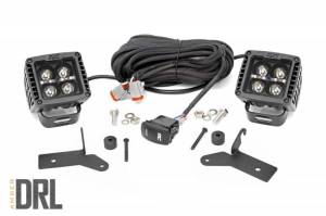 Rough Country - 70052DRLA | Rough Country LED Light Cube Light Kit, Lower Windshield For Jeep Gladiator JT / Wrangler JL | Black Series With Amber DRL