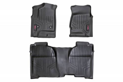 Rough Country - M-21142 | Rough Country Floor Mats Chevrolet Silverado / GMC Sierra 1500/2500 HD/3500 HD 2WD/4WD (2014-2019) | First & Second Row, Front Bench Seat, Double Cab