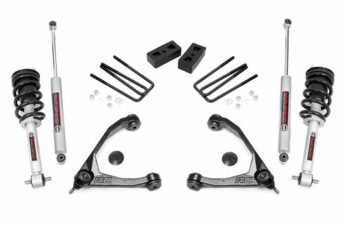 Rough Country - 198.23 | Rough Country 3.5 Inch Lift Kit Chevrolet Silverado / GMC Sierra 1500 (2007-2016) | Aluminum Finish Arm, Lifted Struts (2014-2016), Rear Premium N3 Shocks