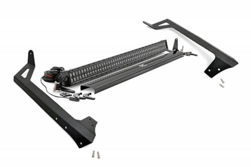 Rough Country - 70504BL | Jeep 50-inch Straight LED Light Bar Upper Windshield Kit w/ 50in Black Series LED Light (07-18 Wrangler JK)