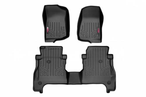 Rough Country - M-61505 | Rough Country Floor Mats For Jeep Gladiator JT 4WD (2020-2024) | Front & Second Row, With Non-Locking Under Seat Storage Wall