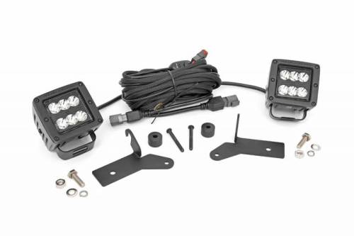Rough Country - 70052 | Rough Country LED Light Cube Light Kit, Lower Windshield For Jeep Gladiator JT / Wrangler JL | Black Series