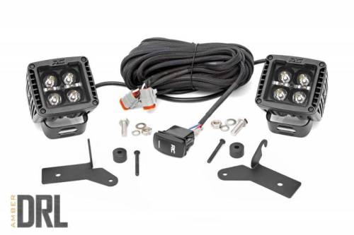 Rough Country - 70052DRLA | Rough Country LED Light Cube Light Kit, Lower Windshield For Jeep Gladiator JT / Wrangler JL | Black Series With Amber DRL