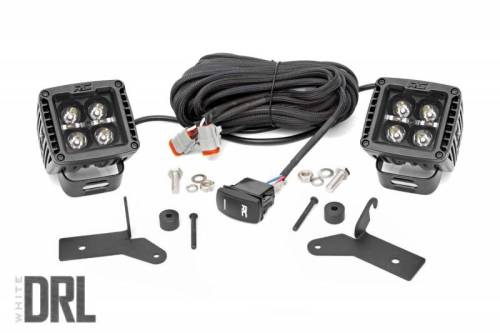 Rough Country - 70052DRL | Rough Country LED Light Cube Light Kit, Lower Windshield For Jeep Gladiator JT / Wrangler JL | Black Series With White DRL