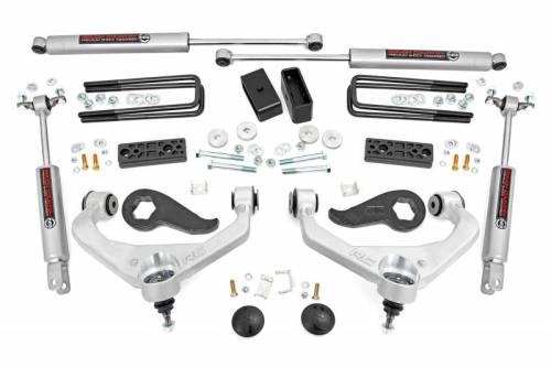 Rough Country - 95630 | Rough Country 3 Inch Lift Kit For Chevrolet Silverado / GMC Sierra 3500 HD 2WD/4WD | Aluminum Finish Arm, Premium N3 Shocks