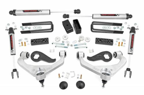 Rough Country - 95670 | Rough Country 3 Inch Lift Kit For CHevrolet Silverado / GMC Sierra 3500 HD 2WD/4WD | Aluminum Finish Arm, V2 Monotube Shocks