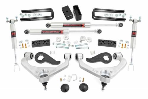 Rough Country - 95640 | Rough Country 3 Inch Lift Kit For Chevrolet Silverado / GMC Sierra 3500 HD 2WD/4WD | Aluminum Finish Arm, M1 Monotube Shocks
