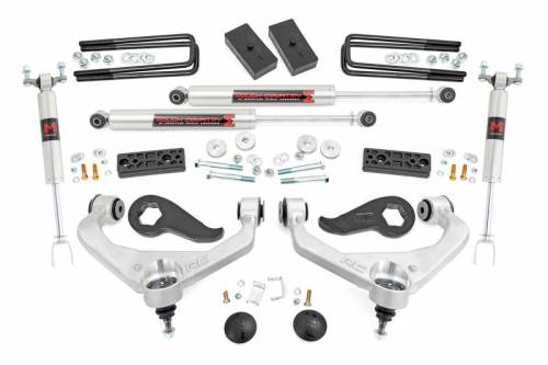 Rough Country - 95840 | Rough Country 3 Inch Lift Kit For Chevrolet Silverado / GMC Sierra 2500 HD & 3500 HD | Aluminum Finish Arms, No Factory Rear Overload Springs, M1 Monotube Shocks
