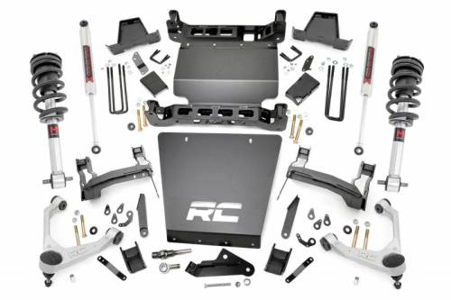 Rough Country - 11657 | Rough Country 7 Inch Lift Kit With Stamped Steel Lower Control Arms Chevrolet Silverado / GM Sierra 1500 4WD | 2016-2018 | Vertex Coilovers With V2 Rear Shocks