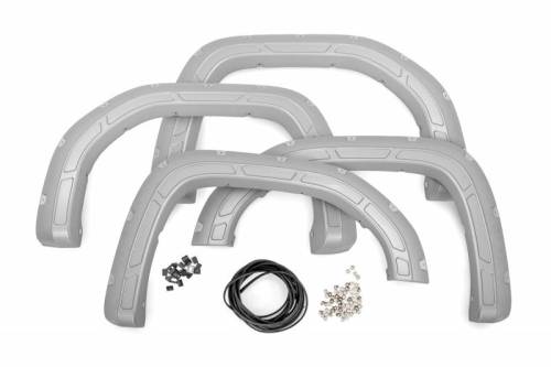 Rough Country - A-G11950-GAN | Rough Country Defender Fender Flares For GMC Sierra 1500 2/4WD (2019-2025) | Silver Ice Metallic