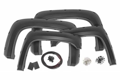 Rough Country - F-C10714B | Rough Country Pocket Fender Flares For Chevrolet Silverado 1500 / 2500 HD / 3500 HD (2007-2014) | Flat Black