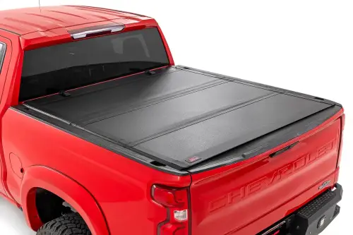 Rough Country - 49120650 | Rough Country Hard Tri-Fold Flip Up Bed Cover For Chevrolet Silverado / GMC Sierra 1500 | 6'7" Bed, Standard Bed