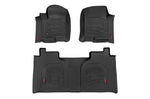 Rough Country - SM21612 | Rough Country Sure Fit Floor Mats For Crew Cab Chevrolet Silverado / GMC Sierra 1500, 2500 HD & 3500 HD | First & Second Row, Front Row Bucket Seats
