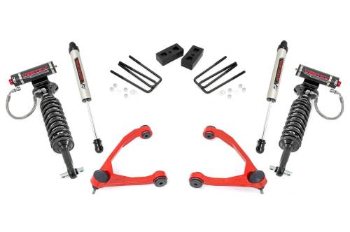 Rough Country - 198.23RED | Rough Country 3.5 Inch Lift Kit Chevrolet Silverado / GMC Sierra 1500 (2007-2016) | Red Finish Arm, Lifted Struts (2014-2016), Rear Premium N3 Shocks