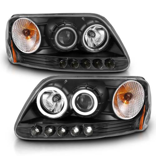 Anzo USA - 111097 | Anzo USA Projector Headlights w/ RX Halo Black & LED 1pc (1997-2003 F150 | 1997-2002 Expedition)