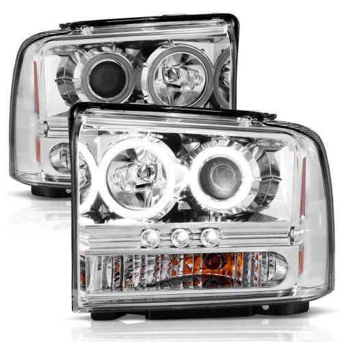 Anzo USA - 111118 | Anzo USA Projector Headlights w/ RX Halo Chrome (2005-2007 F250, F350 Super Duty)