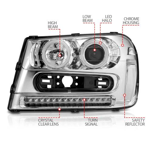 Anzo USA - 111131 | Anzo USA Projector Headlights w/ RX Halo Chrome (2002-2009 Trailblazer)