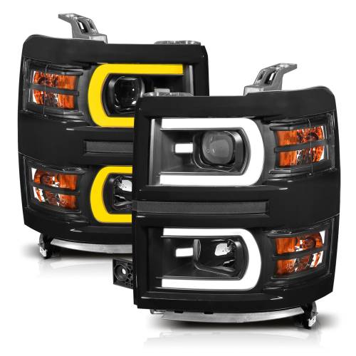 Anzo USA - 111412 | Anzo USA Projector Headlights Plank Style w/ Switchback Black (2014-2015 Silverado 1500)
