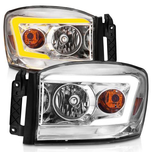 Anzo USA - 111527 | Anzo USA Crystal Headlight W/ Light Bar Switchback Chrome Housing Clear Lens (2006-2008 Ram 1500 | 2006-2009 Ram 2500, 3500)