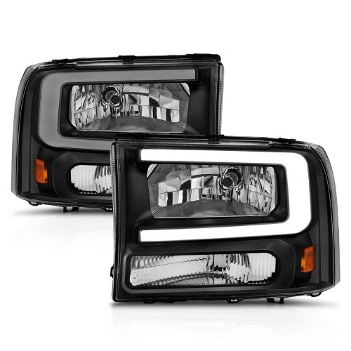 Anzo USA - 111549 | Anzo USA Crystal Headlights w/ Light Bar Black Housing (1999-2004 F250, F350 Super Duty | 2000-2004 Excursion)
