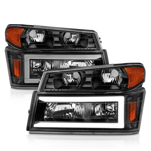 Anzo USA - 111558 | Anzo USA Crystal Headlights w/ Light Bar Black Housing 4pcs (2004-2012 Colorado, Canyon)