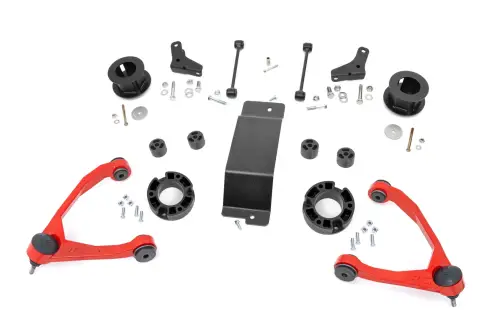 Rough Country - 19331RED | Rough Country 3.5 Inch Suspension Lift Kit Forged UCAs For Chevrolet Suburban, Tahoe, Avalanche / GMC Yukon, Yukon XL (2007-2020) | Red Finish, Strut Spacers With Shock Relocation Brackets