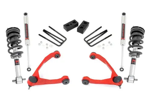 Rough Country - 19840RED | Rough Country 3.5 Inch Lift Kit Chevrolet Silverado / GMC Sierra 1500 (2007-2016) | Red Finish Arm, M1 Monotube Struts (2014-2016), M1 Monotube Struts
