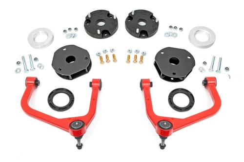 Rough Country - 11400RED | Rough Country 3.5 Inch Lift Kit For Chevrolet Suburban & Tahoe / GMC Yukon & Yukon XL 4WD | Red Finish Control Arms, No Struts