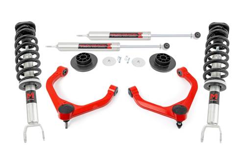 Rough Country - 31440RED | Rough Country 3.5 Inch Lift Kit For Ram 1500 2WD/4WD | Red Arm Finish, M1 Struts With M1 Rear Shocks