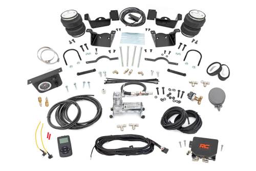 Rough Country - 10034WC | Rough Country Air Spring Kit Chevrolet Silverado / GMC Sierra 2500HD & 3500HD 2WD/4WD | For Stock Height Models, With Onboard Air Compressor & Wireless Remote