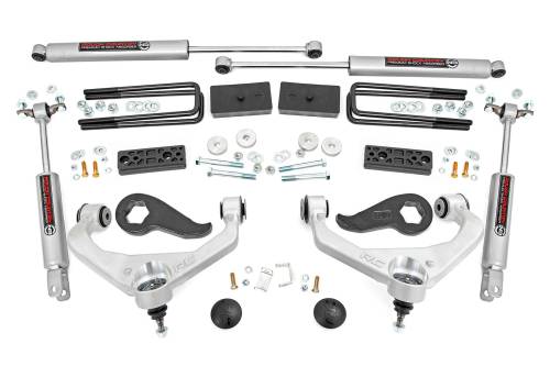 Rough Country - 97730 | Rough Country 3 Inch Lift Kit For Chevrolet Silverado / GMC Sierra 2500 HD & 3500 HD | Aluminum Finish Arms, With Factory Rear Overload Springs, Premium N3 Shocks
