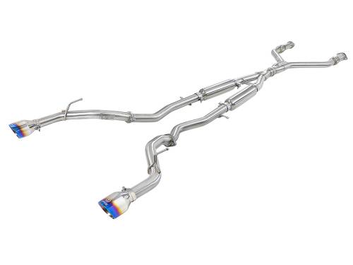 Afe - Advance Flow Engineering - 49-36132NM-L | AFE Power Takeda 2-1/2 IN 304 Stainless Steel Cat-Back Exhaust System w/ Blue Flame Tips (2016-2024 Q50 V6-3.0L tt)