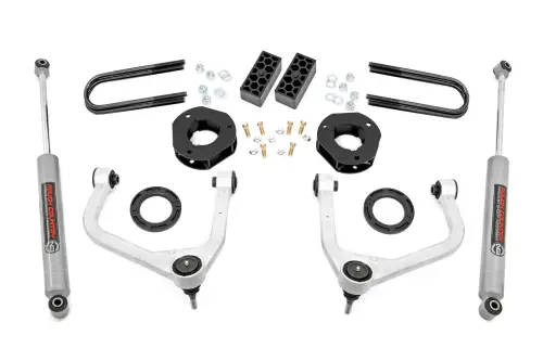 Rough Country - 110430 | Rough Country 3.5 Inch Lift Kit For Chevy Silverado 1500 | Aluminum Finish, Strut Spacers With N3 Rear Shocks