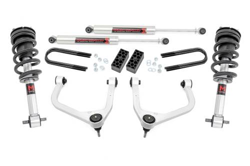 Rough Country - 110440 | Rough Country 3.5 Inch Lift Kit For Chevy Silverado 1500 | Aluminum Finish, Factory Rear Multi-Leaf Spring, M1 Struts With M1 Rear Shocks