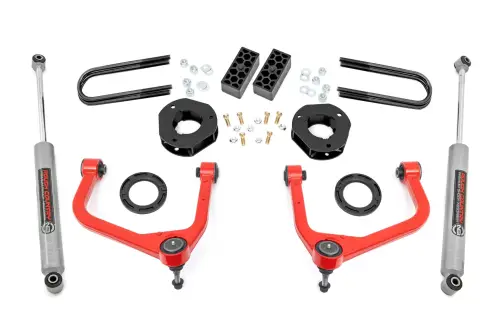 Rough Country - 110430RED | Rough Country 3.5 Inch Lift Kit For Chevy Silverado 1500 | Red Finish, Strut Spacers With N3 Rear Shocks