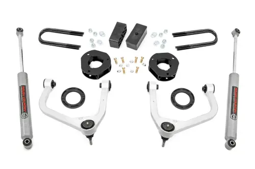Rough Country - 110530 | Rough Country 3.5 Inch Lift Kit For GMC Sierra 1500 2WD/4WD | Aluminum Finish, Factory Rear Multi Leaf Springs, Strut Spacer With N3 Rear Shocks