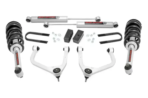 Rough Country - 110531 | Rough Country 3.5 Inch Lift Kit For GMC Sierra 1500 2WD/4WD | Aluminum Finish, Factory Rear Multi-Leaf Springs, N3 Struts With N3 Rear Shocks