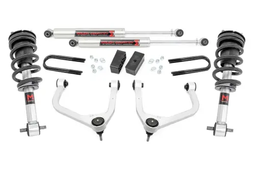 Rough Country - 110540 | Rough Country 3.5 Inch Lift Kit For GMC Sierra 1500 2WD/4WD | Aluminum Finish, Factory Rear Multi-Leaf Springs, M1 Struts With M1 Rear Shocks