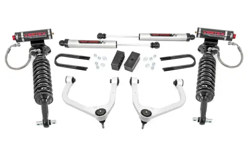 Rough Country - 110557 | Rough Country 3.5 Inch Lift Kit For GMC Sierra 1500 2WD/4WD | Aluminum Finish, Factory Rear Multi-Leaf Springs, Vertex Coilovers With V2 Rear Shocks