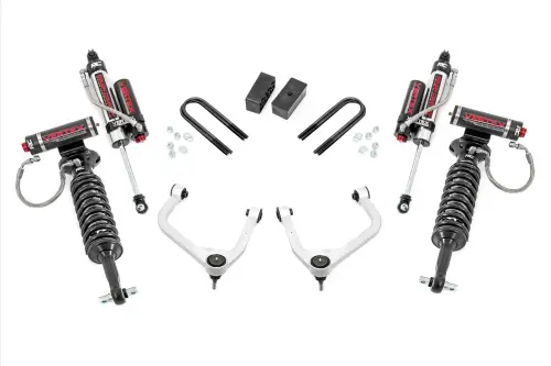 Rough Country - 110550 | Rough Country 3.5 Inch Lift Kit For GMC Sierra 1500 2WD/4WD | Aluminum Finish, Rear Factory Multi-Leaf Springs, Vertex Coilovers With Vertex Shocks
