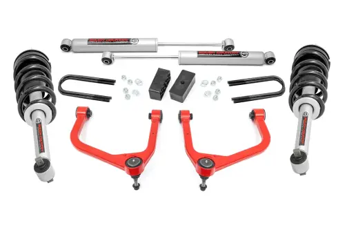 Rough Country - 110531RED | Rough Country 3.5 Inch Lift Kit For GMC Sierra 1500 2WD/4WD | Red Finish, Factory Rear Multi-Leaf Springs, N3 Struts With N3 Rear Shocks
