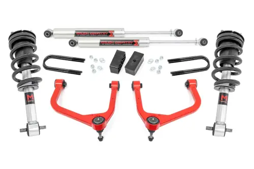 Rough Country - 110540RED | Rough Country 3.5 Inch Lift Kit For GMC Sierra 1500 2WD/4WD | Red Finish, Factory Rear Multi-Leaf Springs, M1 Struts With M1 Rear Shocks