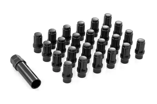 Rough Country - 121524BLET | Rough Country M12 x 1.5 Lug Nut Set of 24 | Black, Closed End, Extended Thread