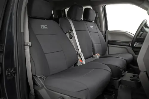 Rough Country - 91067 | Rough Country Seat Covers For Ford F-150 / Lightning / F-250 & F-350 Super Duty | Front & Second Rear, Front Bench Seat, Rear 60/40 Split