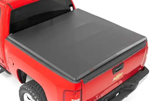 Rough Country - 41207550A | Rough Country Soft Tri-Fold Bed Cover For Chevrolet Silverado/GMC Sierra 1500, 2500 & 3500 | 5'9" Bed Without Cargo Management System