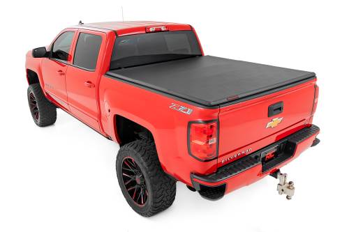 Rough Country - 41214550A | Rough Country Soft Tri-Fold Bed Cover For Chevrolet Silverado / Sierra GMC 1500/2500 HD/3500 HD | 5'9" Bed Without Cargo Management System