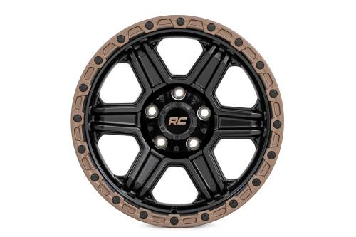 Rough Country - 79181218A | Rough Country 79 Series Wheel | One-Piece / Semi Gloss Black  With Bronze Ring / 18x9 / 5x5 / -12mm