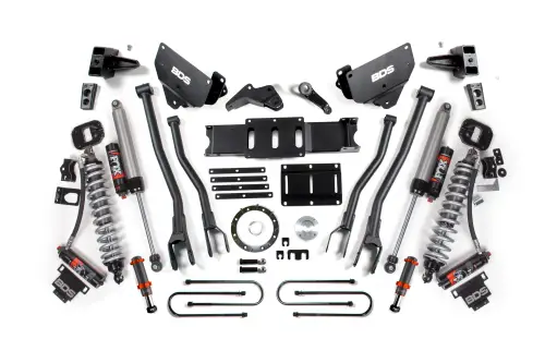 BDS Suspension - BDS2133PESB | BDS Suspension 6 Inch Lift Kit With 4 Link For Ram 3500 4WD | Fox 2.5 Performance Elite Coil Over Conversion, Front Fox 2.0 Hydro Bump Stop, Indexing Ring 8 Bolt