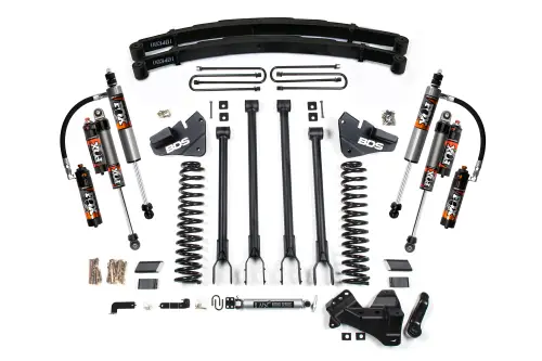 BDS Suspension - BDS2234FPE | BDS Suspension 4 Inch Lift Kit With 4 Link Conversion For Ford F-250 / F-350 Super Duty 4WD Gas | Rear Lift Leaf Spring, Fox 2.5 Performance Elite Shocks